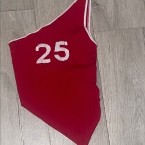 Red One Shoulder Top with Number 25